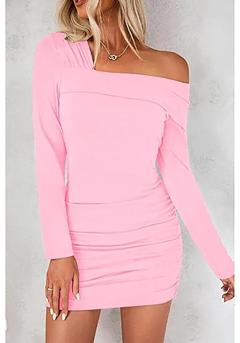 Women's Bodycon One Shoulder Long Sleeve Sexy Short Dress