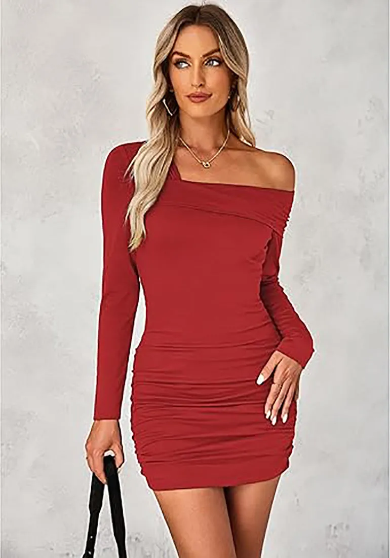 Women's Bodycon One Shoulder Long Sleeve Sexy Short Dress