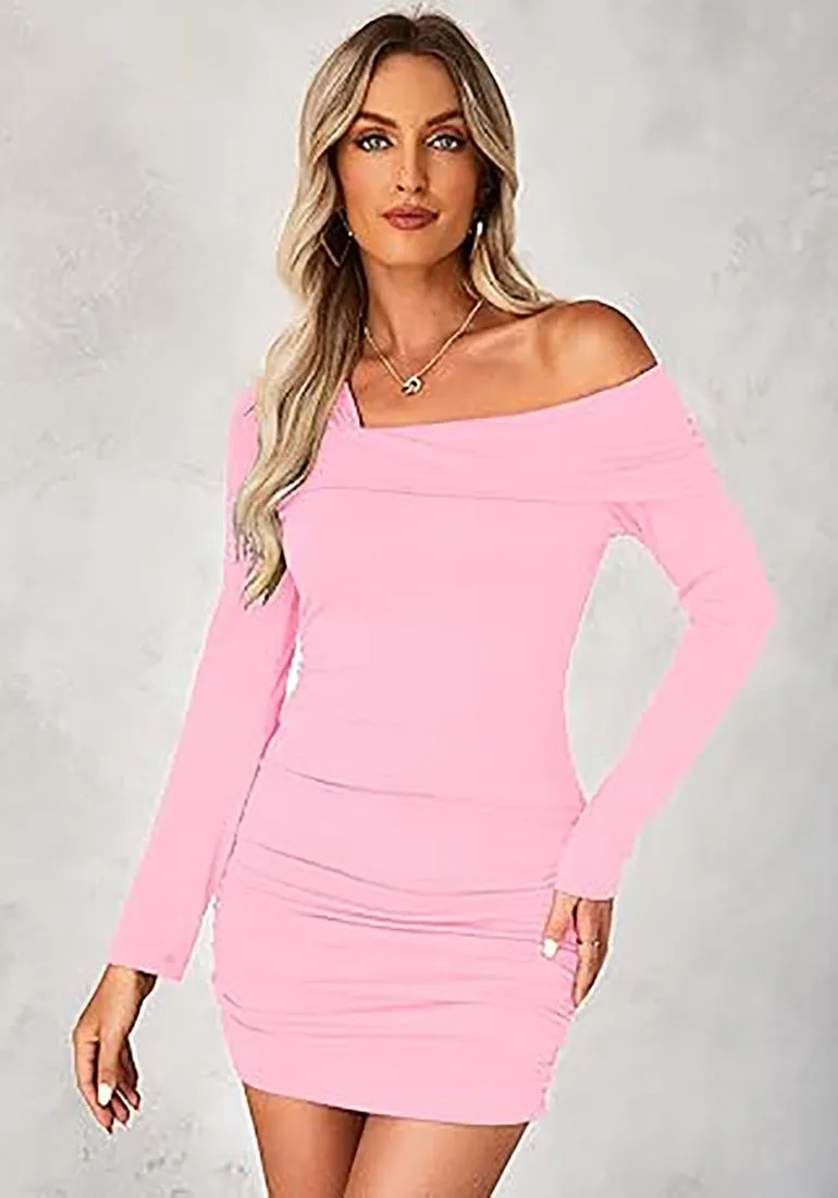 Women's Bodycon One Shoulder Long Sleeve Sexy Short Dress