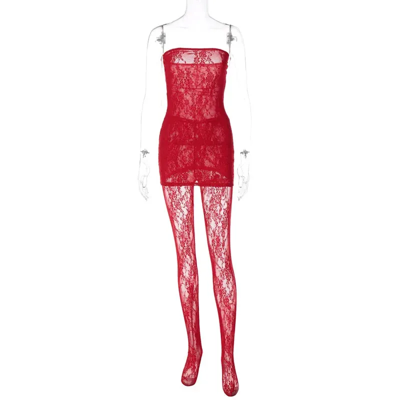 Women's new 2023 sexy royal sister style lace wrap chest dress close-fitting outer stockings suit club party dress Vestido