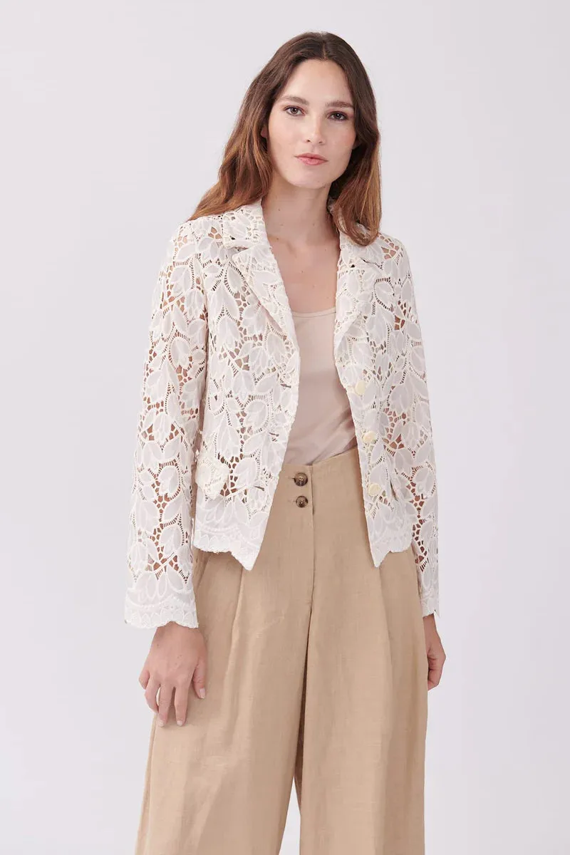 Yoana eyelet/lace shirt jacket- Ecru